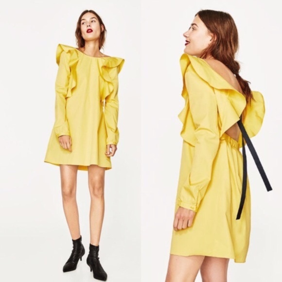 Zara | Dresses | Zara Yellow Open Back 